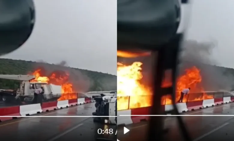 Arco Norte registra carambola tras incendio de una grúa (Foto de redes sociales)