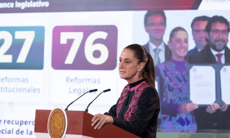 Presidenta Claudia Sheinbaum resalta aprobación de 27 reformas constitucionales y 76 reformas legales