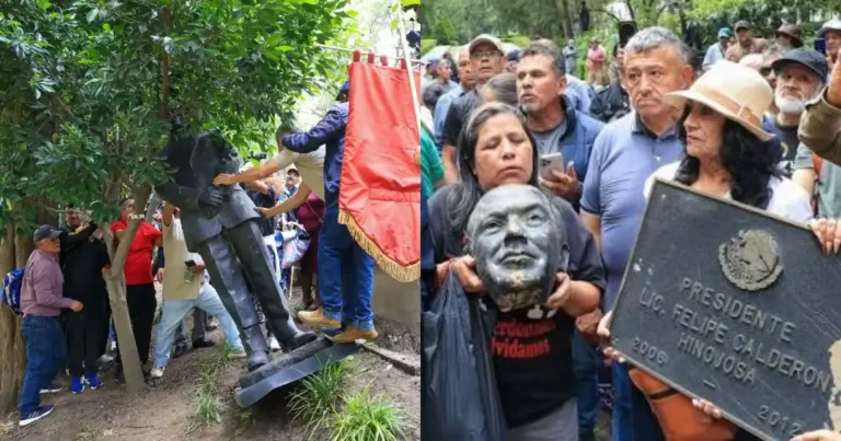 Decapitan la estatua de Felipe Calderón en Los Pinos (Fotos de internet)