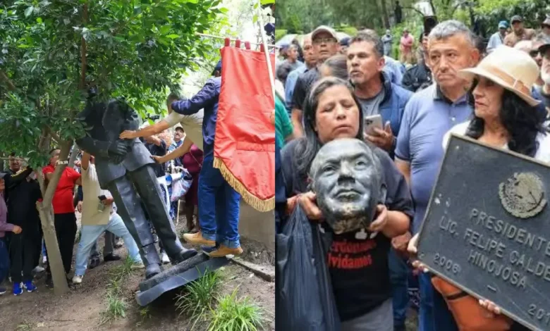 Decapitan la estatua de Felipe Calderón en Los Pinos (Fotos de internet)