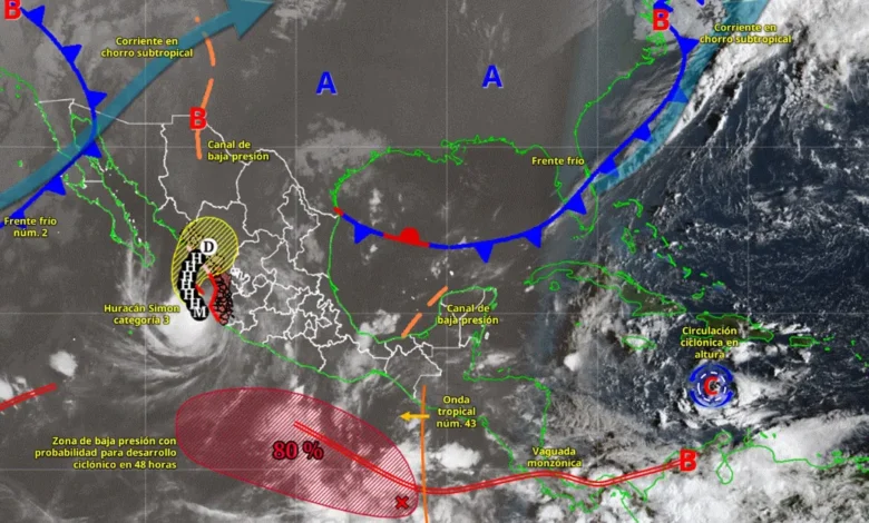 huracán simon desata lluvias muy fuertes en jalisco, sinaloa y nayarit